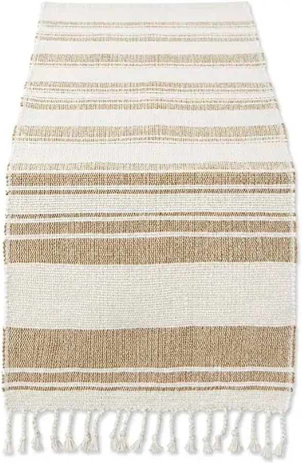 Fennco Styles Farmhouse Cotton Jute Table Runner with Tassel Fringe 14 x 72 Inch