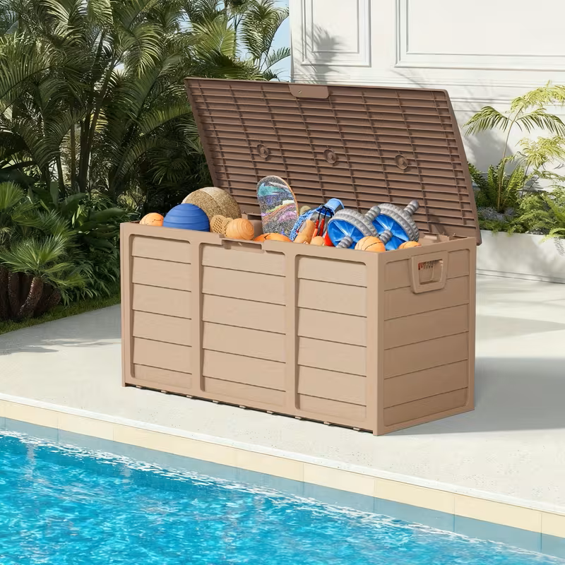75 Gallon Heavy-Duty Outdoor Deck Box – Waterproof Patio Storage Box with Hinged Lid, Lockable