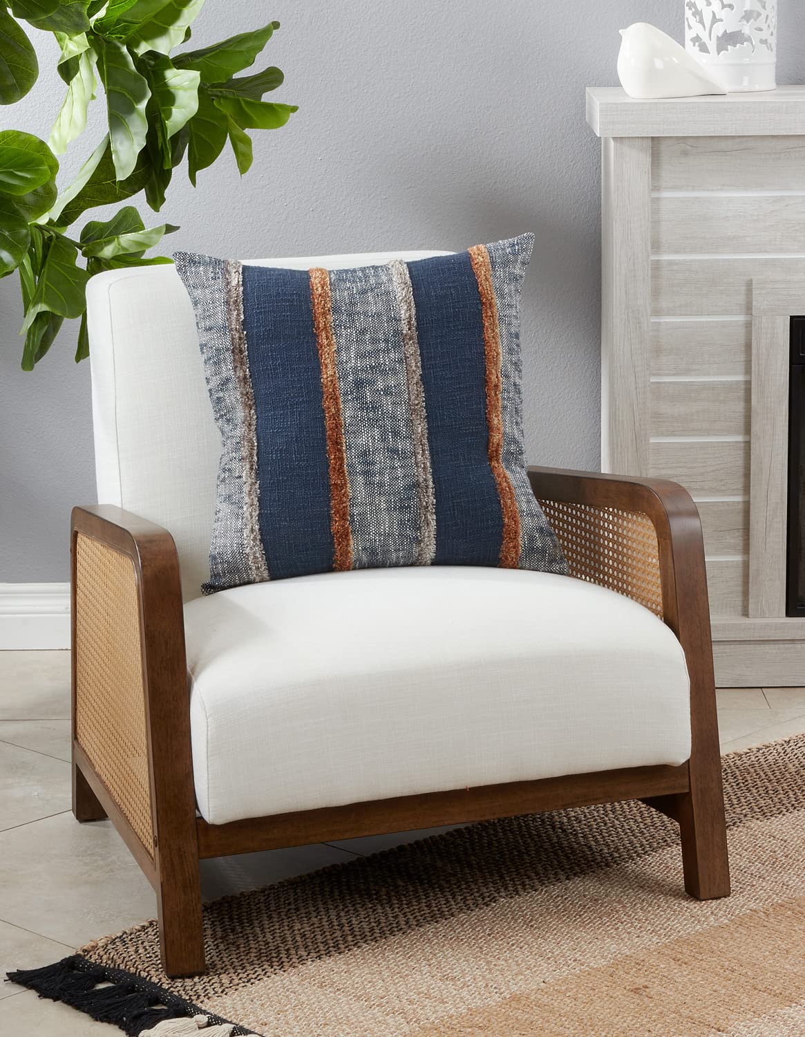 Fennco Styles Stripe Tufted Cotton Decorative Throw pillow 100% cotton