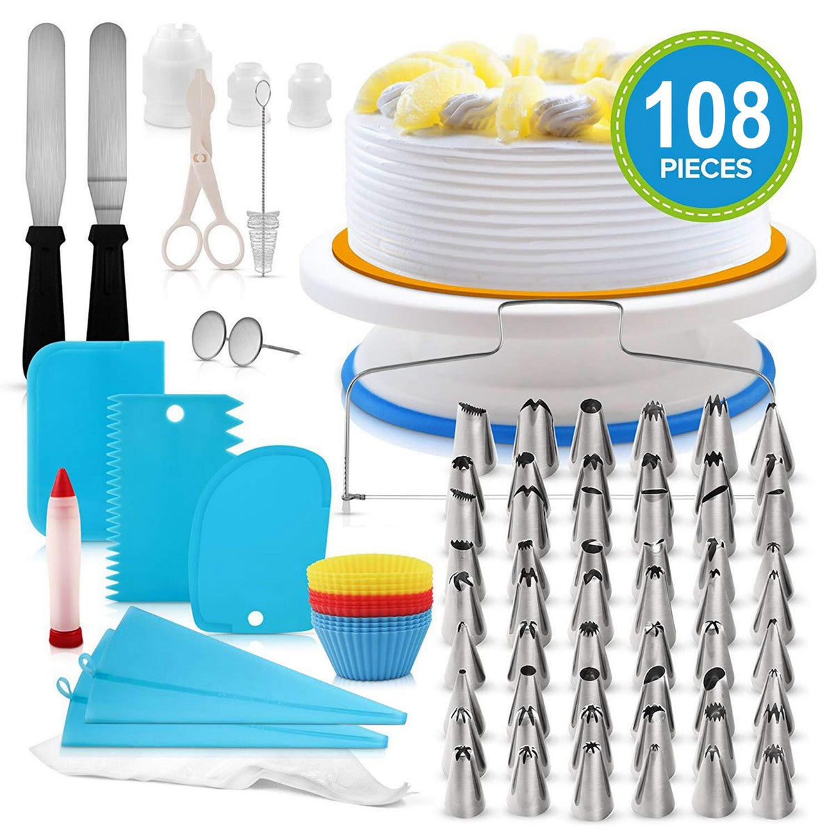 11in Rotating Cake Turntable 108Pcs Cake Decorating Baking Tools