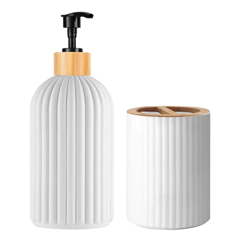 Bathroom Countertop Hand Soap Dispenser Cotton Ball Storage Box Toothbrush holder