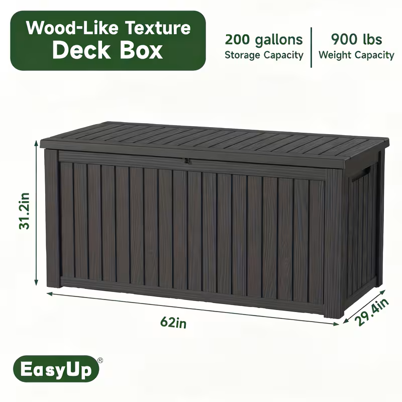 75 Gallon Heavy-Duty Outdoor Deck Box – Waterproof Patio Storage Box with Hinged Lid, Lockable