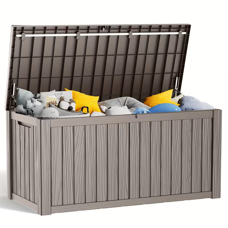 75 Gallon Heavy-Duty Outdoor Deck Box – Waterproof Patio Storage Box with Hinged Lid, Lockable