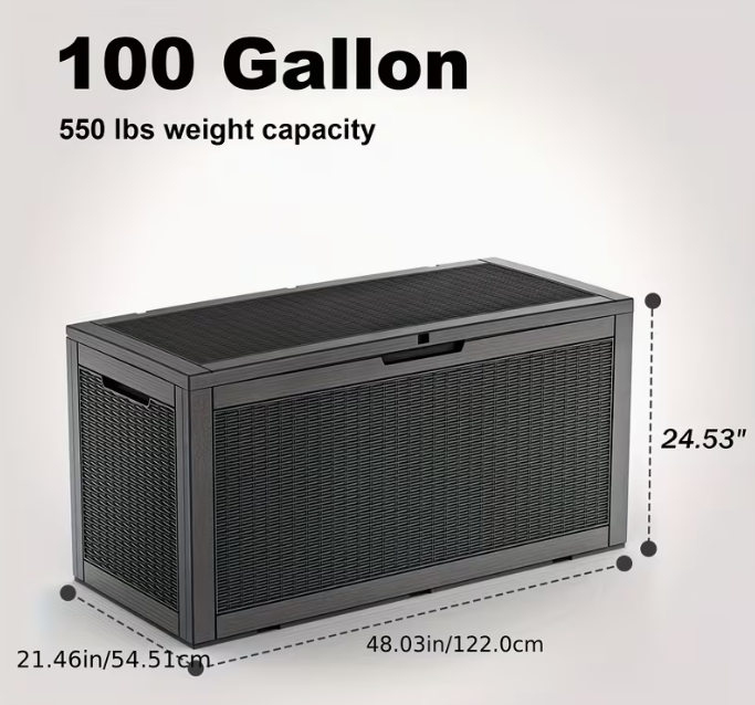 75 Gallon Heavy-Duty Outdoor Deck Box – Waterproof Patio Storage Box with Hinged Lid, Lockable