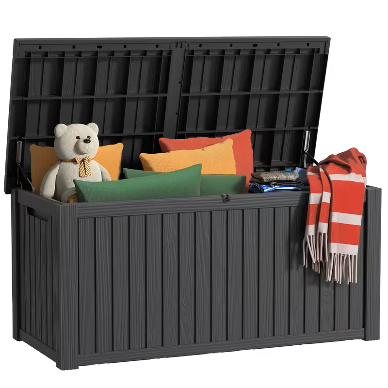 75 Gallon Heavy-Duty Outdoor Deck Box – Waterproof Patio Storage Box with Hinged Lid, Lockable