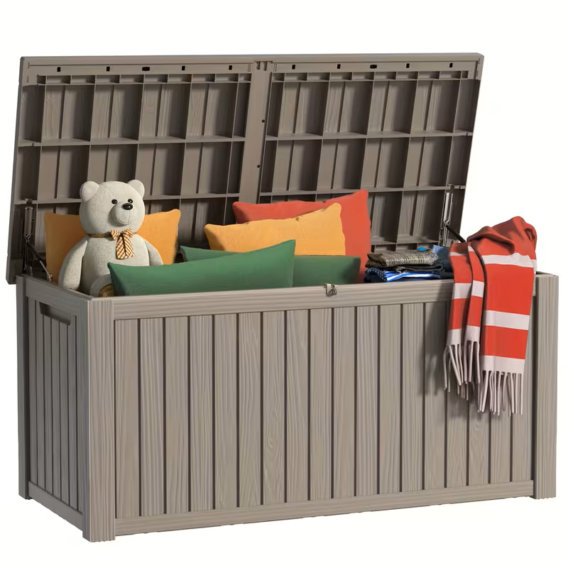 75 Gallon Heavy-Duty Outdoor Deck Box – Waterproof Patio Storage Box with Hinged Lid, Lockable