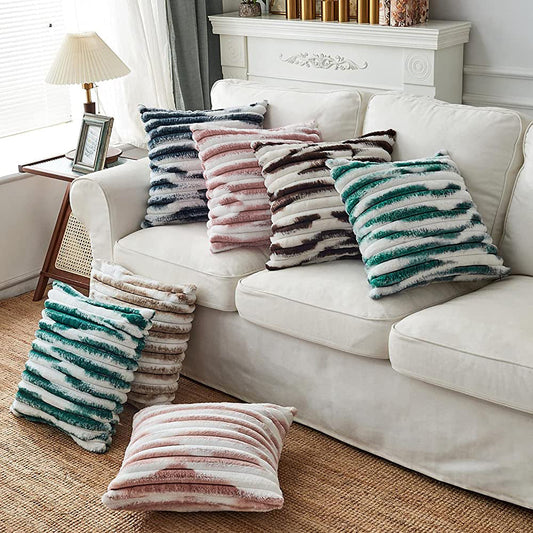 18"x18" Ribbed Ombre Faux Fur Pillow 5 Colors – Ultra-Soft Textured Accent Insert Included