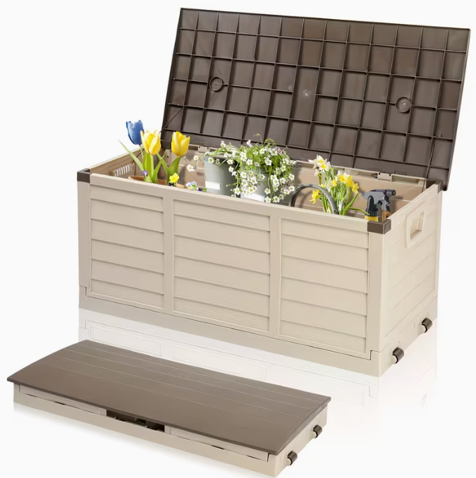 75 Gallon Heavy-Duty Outdoor Deck Box – Waterproof Patio Storage Box with Hinged Lid, Lockable