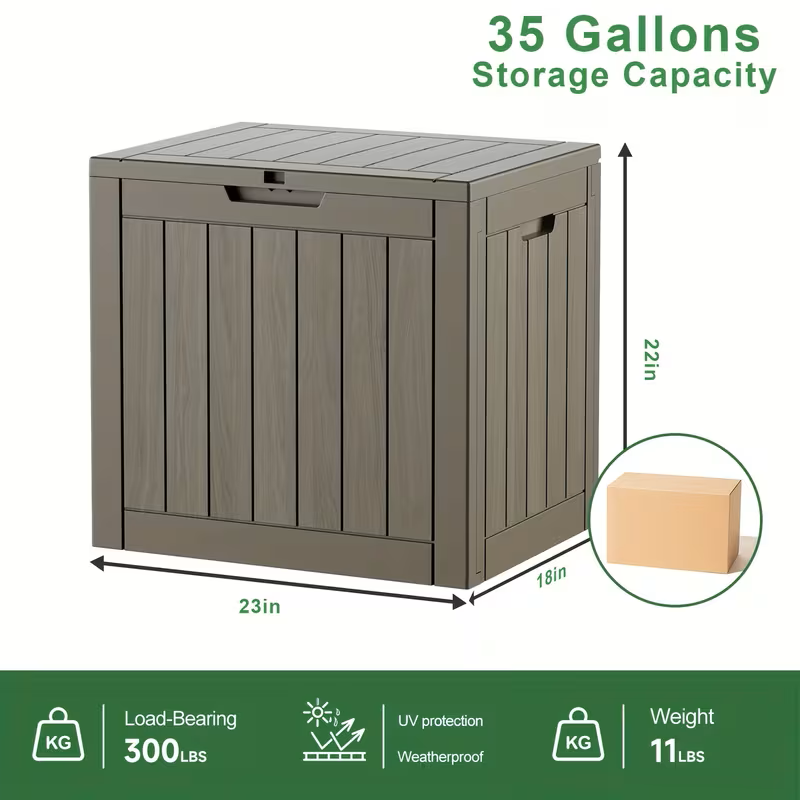75 Gallon Heavy-Duty Outdoor Deck Box – Waterproof Patio Storage Box with Hinged Lid, Lockable