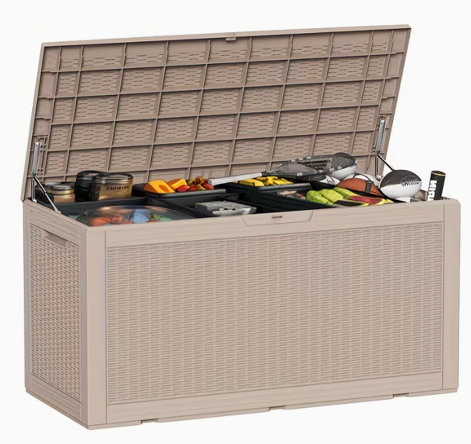 75 Gallon Heavy-Duty Outdoor Deck Box – Waterproof Patio Storage Box with Hinged Lid, Lockable