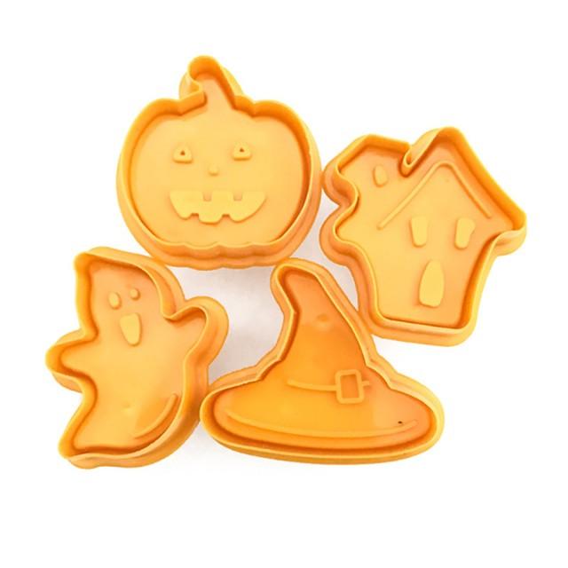 Halloween Cookie Cutter 3D Baking Mold Cookie Stamp Biscuit Mold Fondant Cake Decorating Tools Halloween Cookie Cutters Set Fondant Stamper Pastry Cutter Haunted House Hat Ghost Pumpkin Kitchen Molds