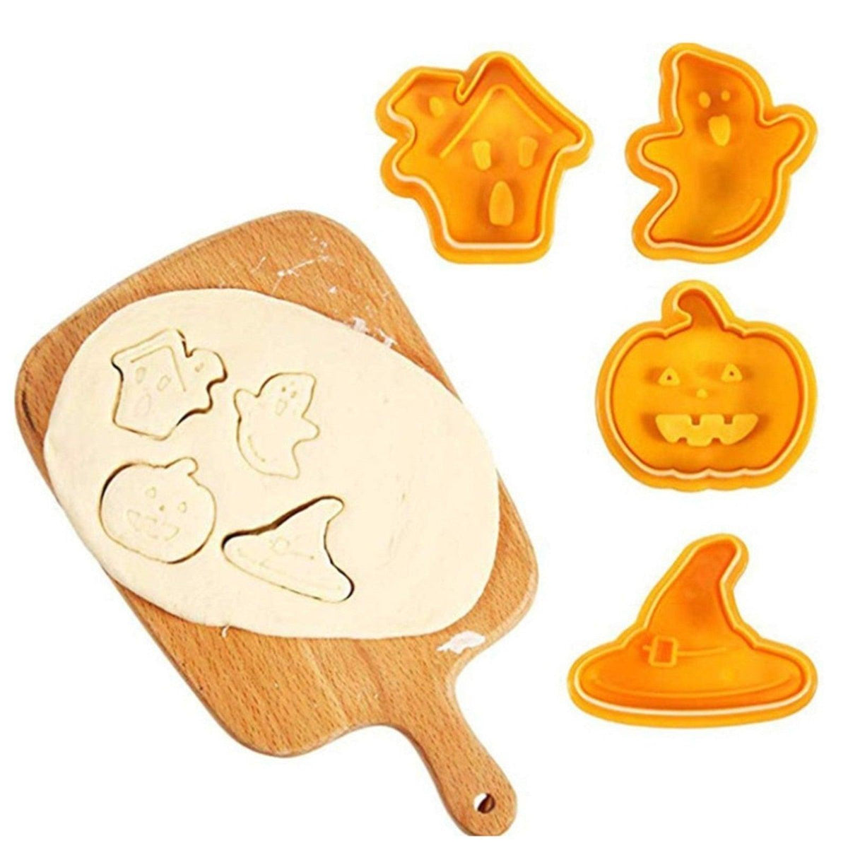 Halloween Cookie Cutter 3D Baking Mold Cookie Stamp Biscuit Mold Fondant Cake Decorating Tools Halloween Cookie Cutters Set Fondant Stamper Pastry Cutter Haunted House Hat Ghost Pumpkin Kitchen Molds