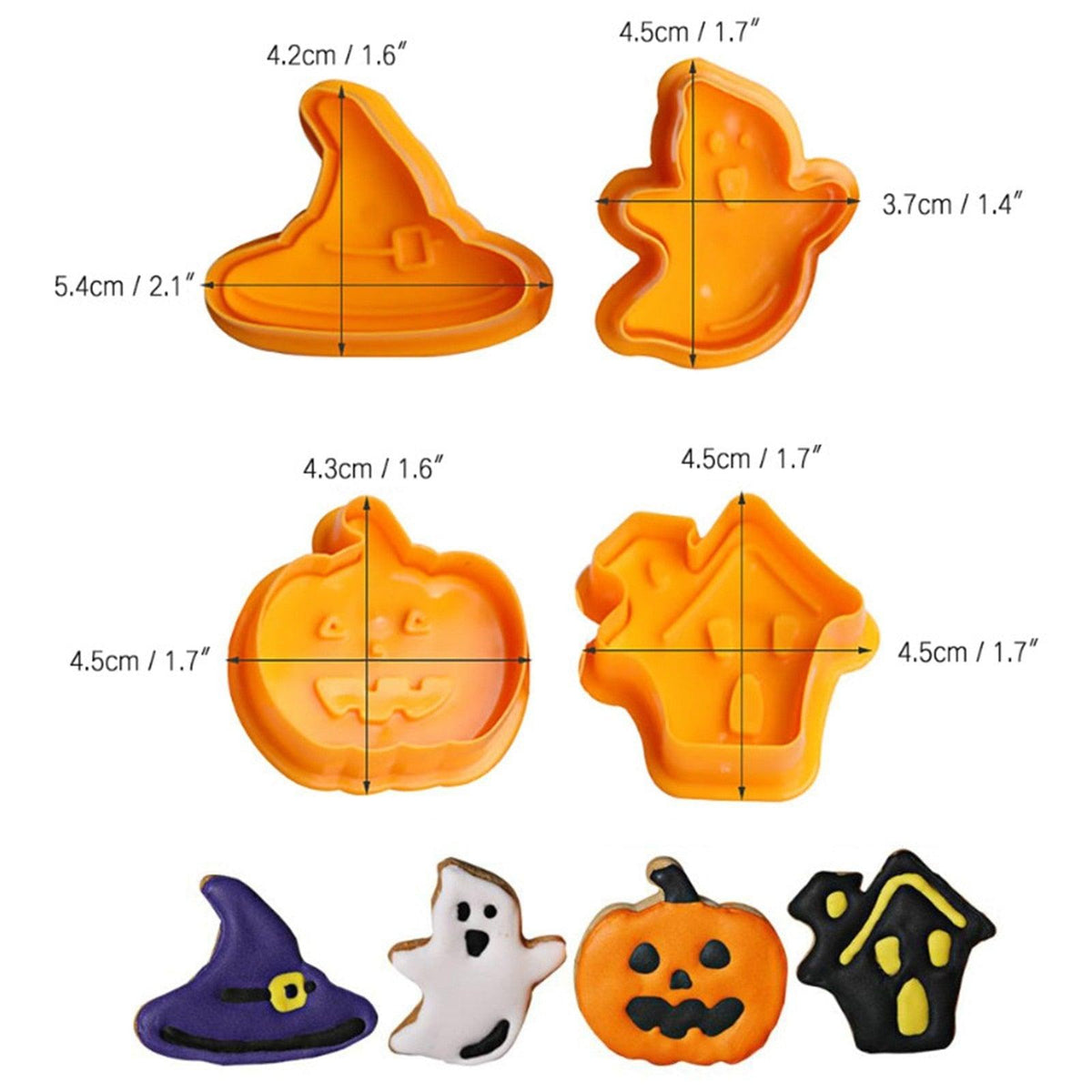 Halloween Cookie Cutter 3D Baking Mold Cookie Stamp Biscuit Mold Fondant Cake Decorating Tools Halloween Cookie Cutters Set Fondant Stamper Pastry Cutter Haunted House Hat Ghost Pumpkin Kitchen Molds