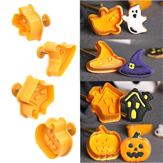 Halloween Cookie Cutter 3D Baking Mold Cookie Stamp Biscuit Mold Fondant Cake Decorating Tools Halloween Cookie Cutters Set Fondant Stamper Pastry Cutter Haunted House Hat Ghost Pumpkin Kitchen Molds
