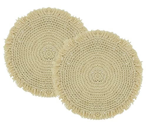 Fennco Styles Macrame Round Placemats for Home, Dining Room, 2 pack