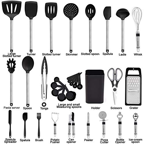 Kitchen Utensil Set, 33 Kitchen Gadgets & Spoons for Nonstick cookware