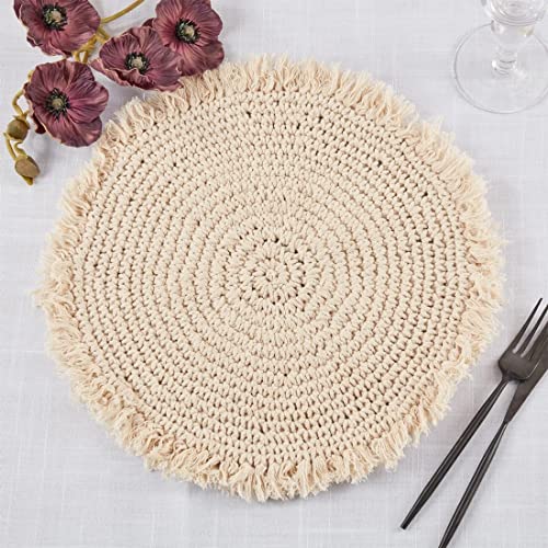 Fennco Styles Macrame Round Placemats for Home, Dining Room, 2 pack