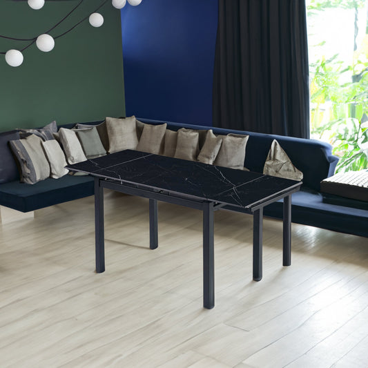 Black Ceramic Modern Rectangular Expandable Dining Room Table For Small Space -Table