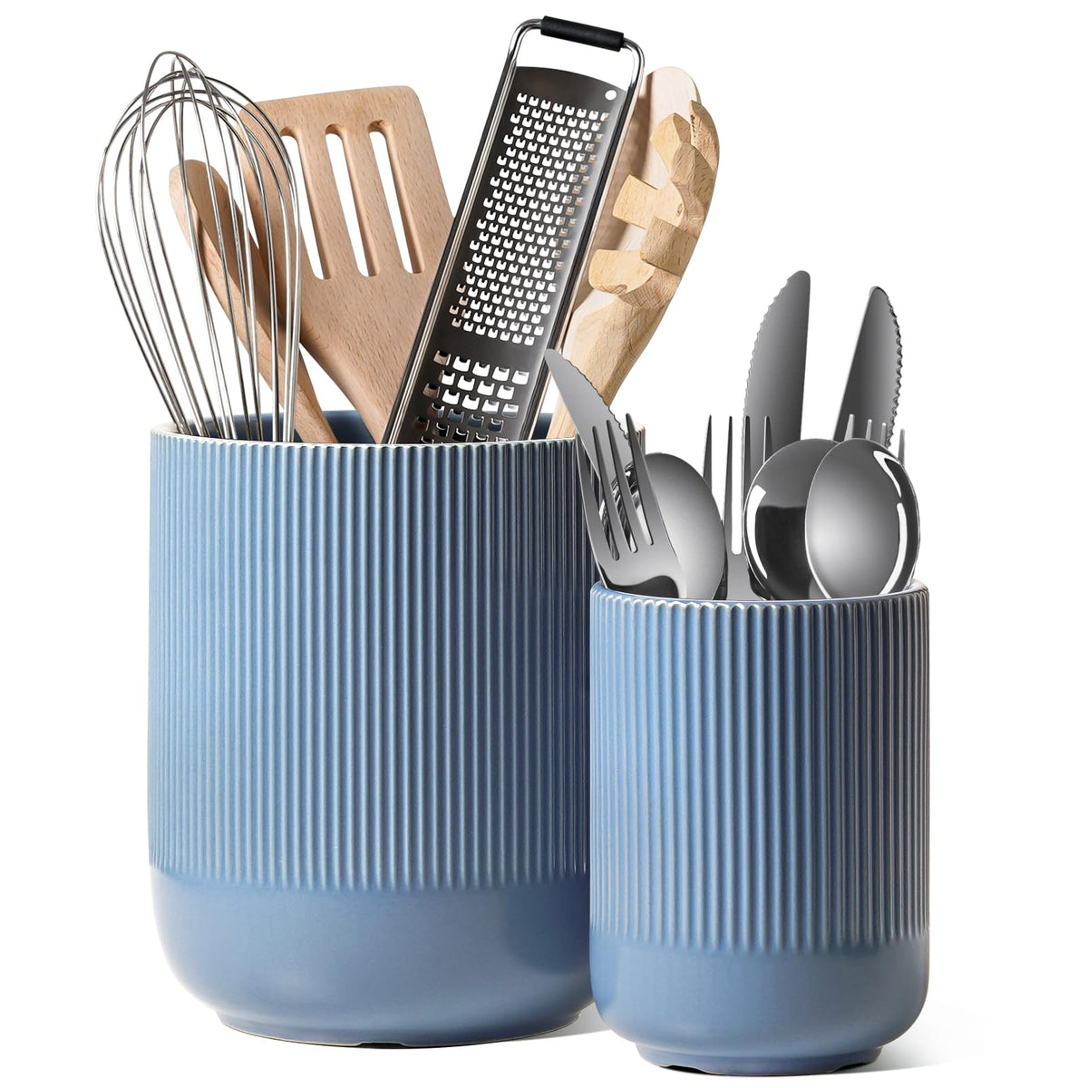 LE TAUCI Utensil Holder, 7.3"+5.4" Ceramic Cooking Tool Crocks for Counters, Set of 2