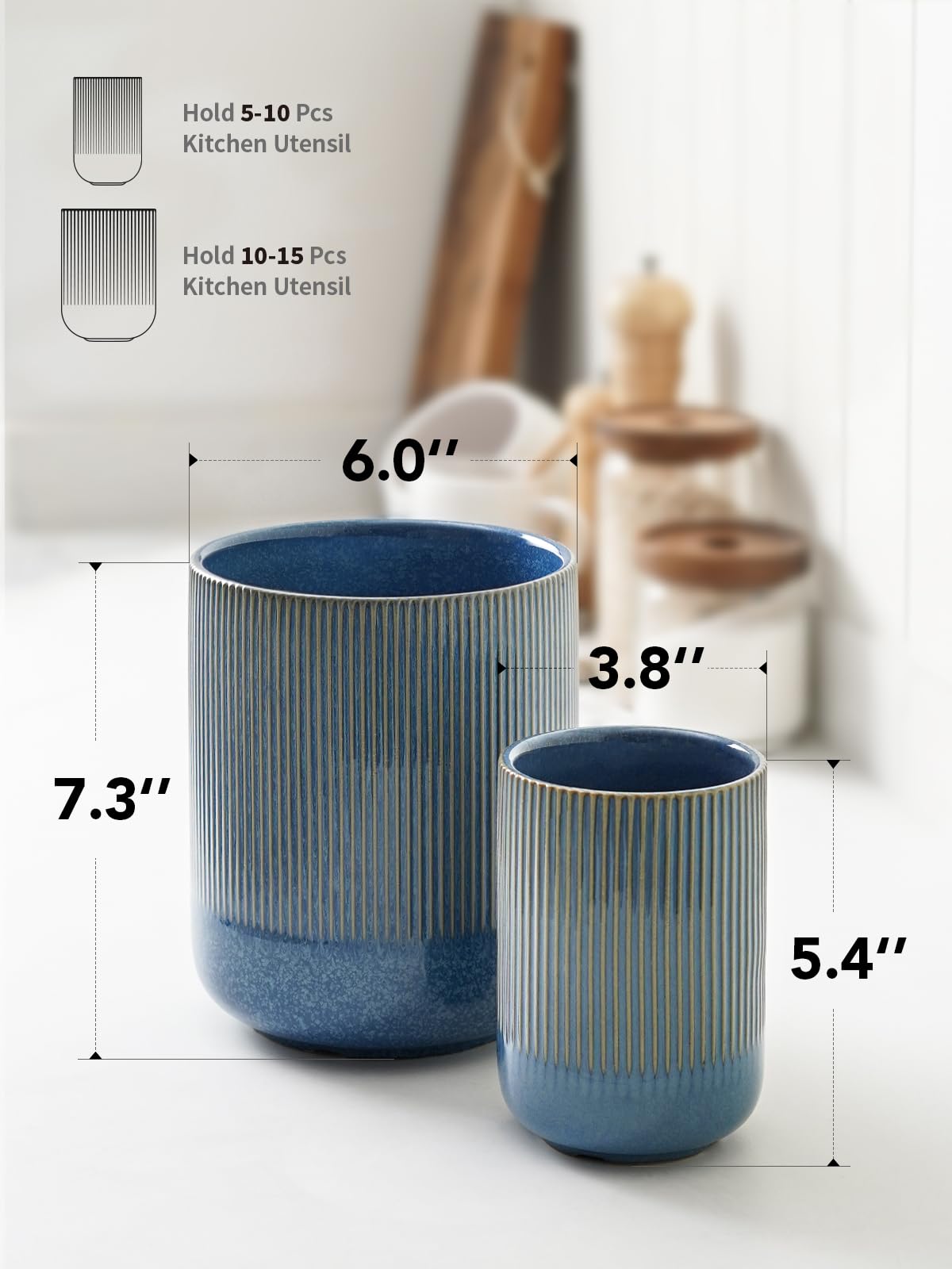 LE TAUCI Utensil Holder, 7.3"+5.4" Ceramic Cooking Tool Crocks for Counters, Set of 2