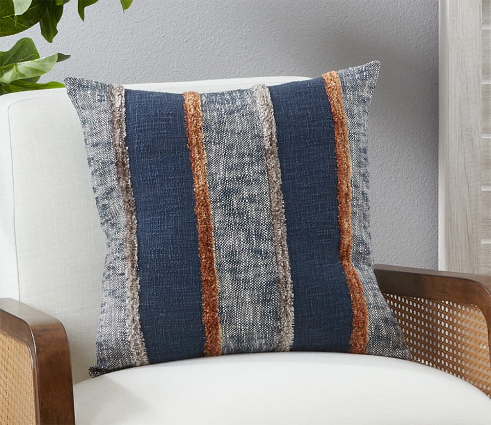 Fennco Styles Stripe Tufted Cotton Decorative Throw pillow 100% cotton