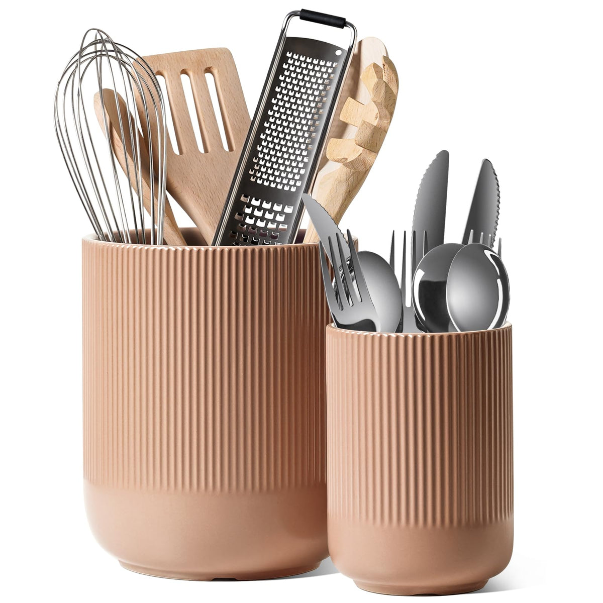 LE TAUCI Utensil Holder, 7.3"+5.4" Ceramic Cooking Tool Crocks for Counters, Set of 2