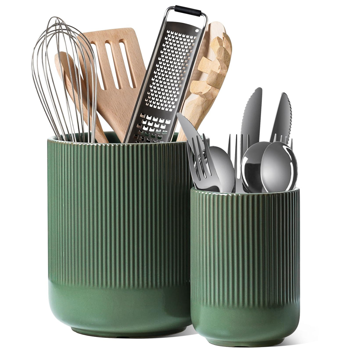 LE TAUCI Utensil Holder, 7.3"+5.4" Ceramic Cooking Tool Crocks for Counters, Set of 2
