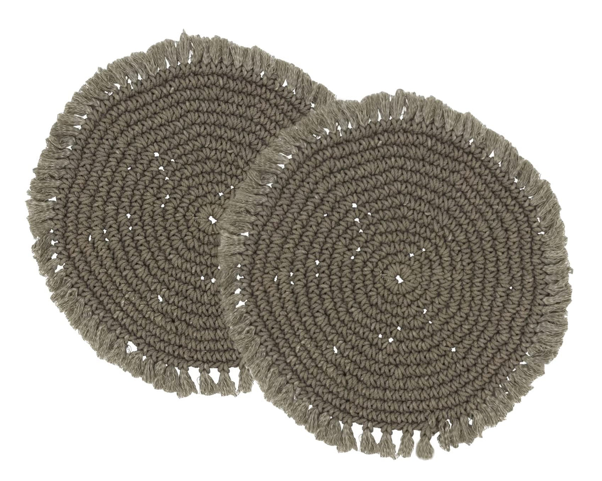 Fennco Styles Macrame Round Placemats for Home, Dining Room, 2 pack