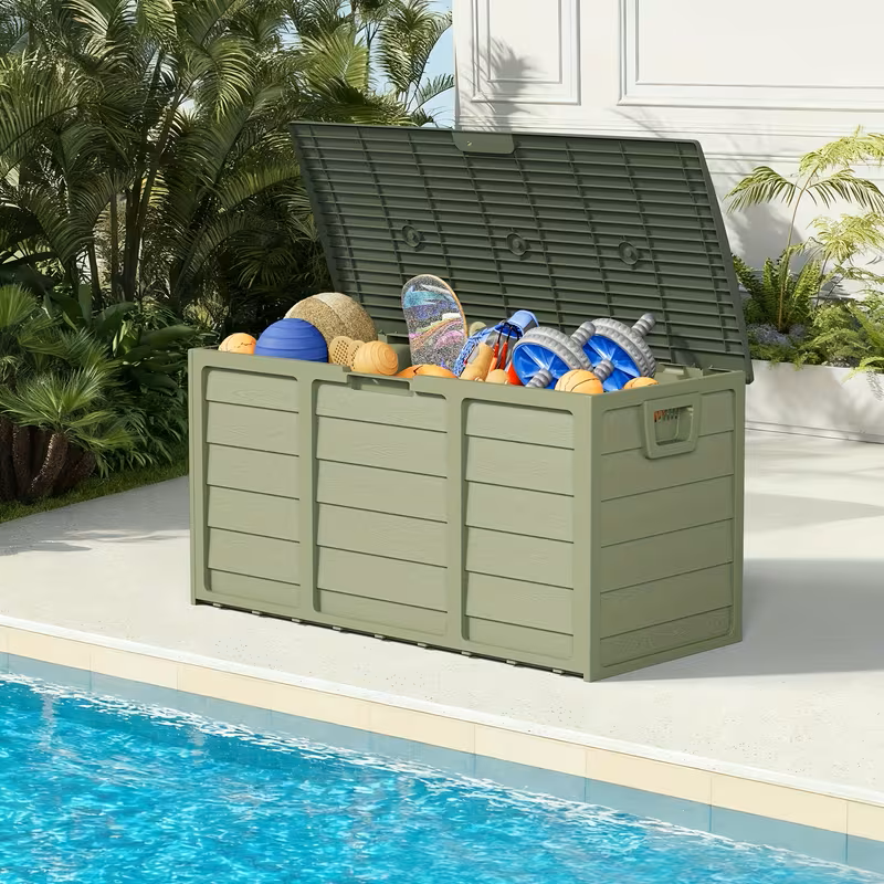 75 Gallon Heavy-Duty Outdoor Deck Box – Waterproof Patio Storage Box with Hinged Lid, Lockable
