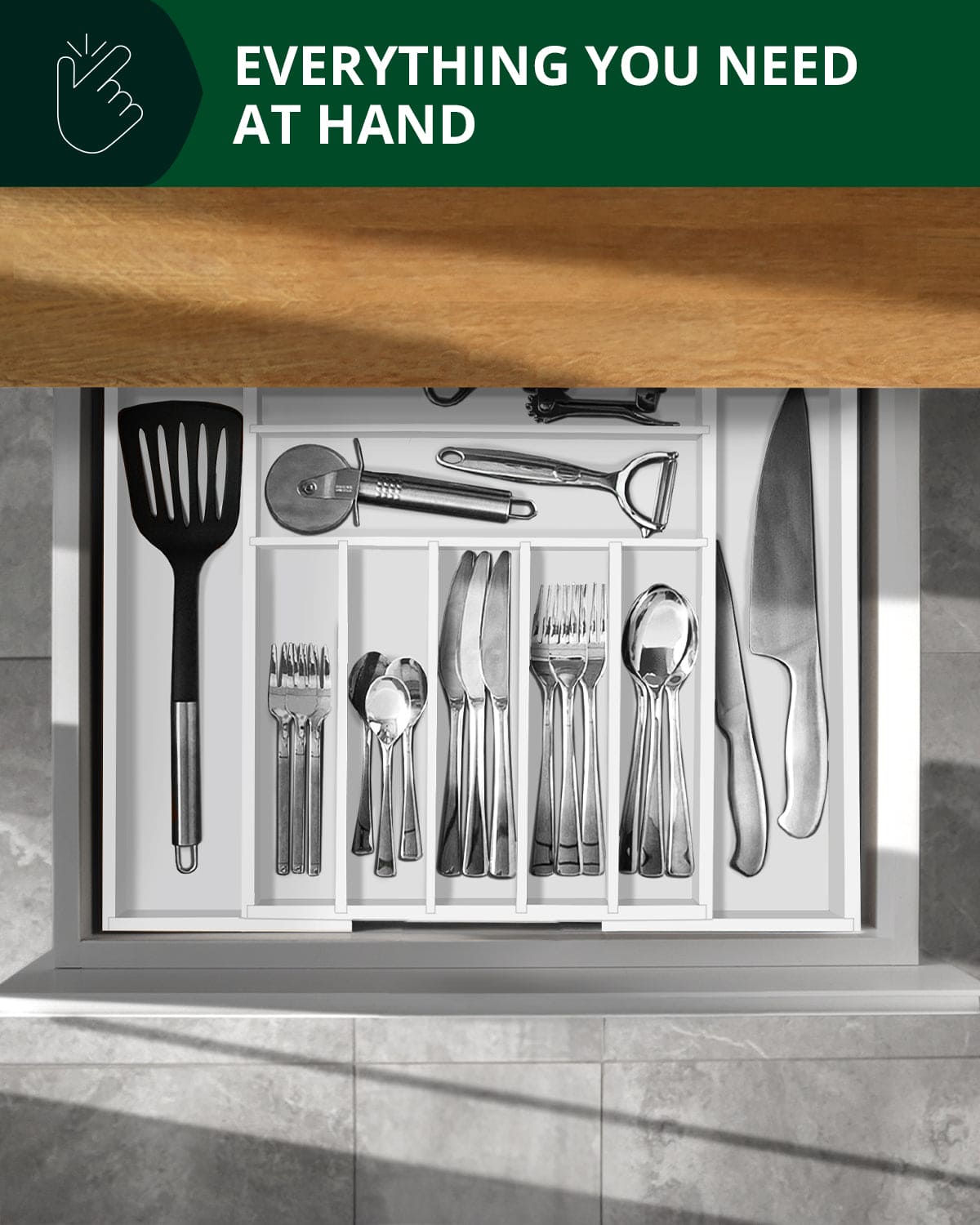 Silverware Drawer Organizer, White (9 Slots)