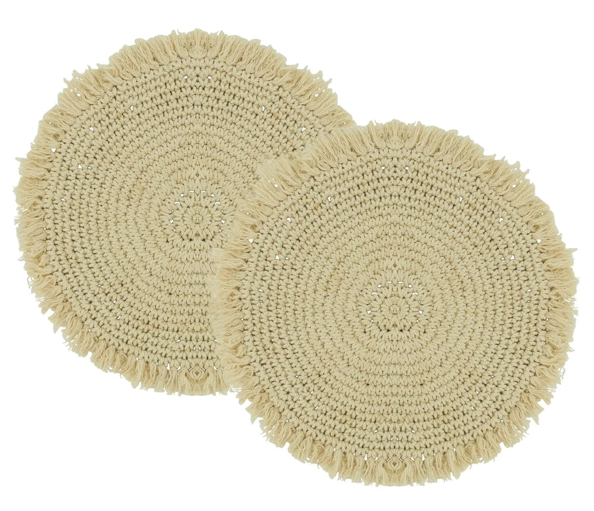 Fennco Styles Macrame Round Placemats for Home, Dining Room, 2 pack