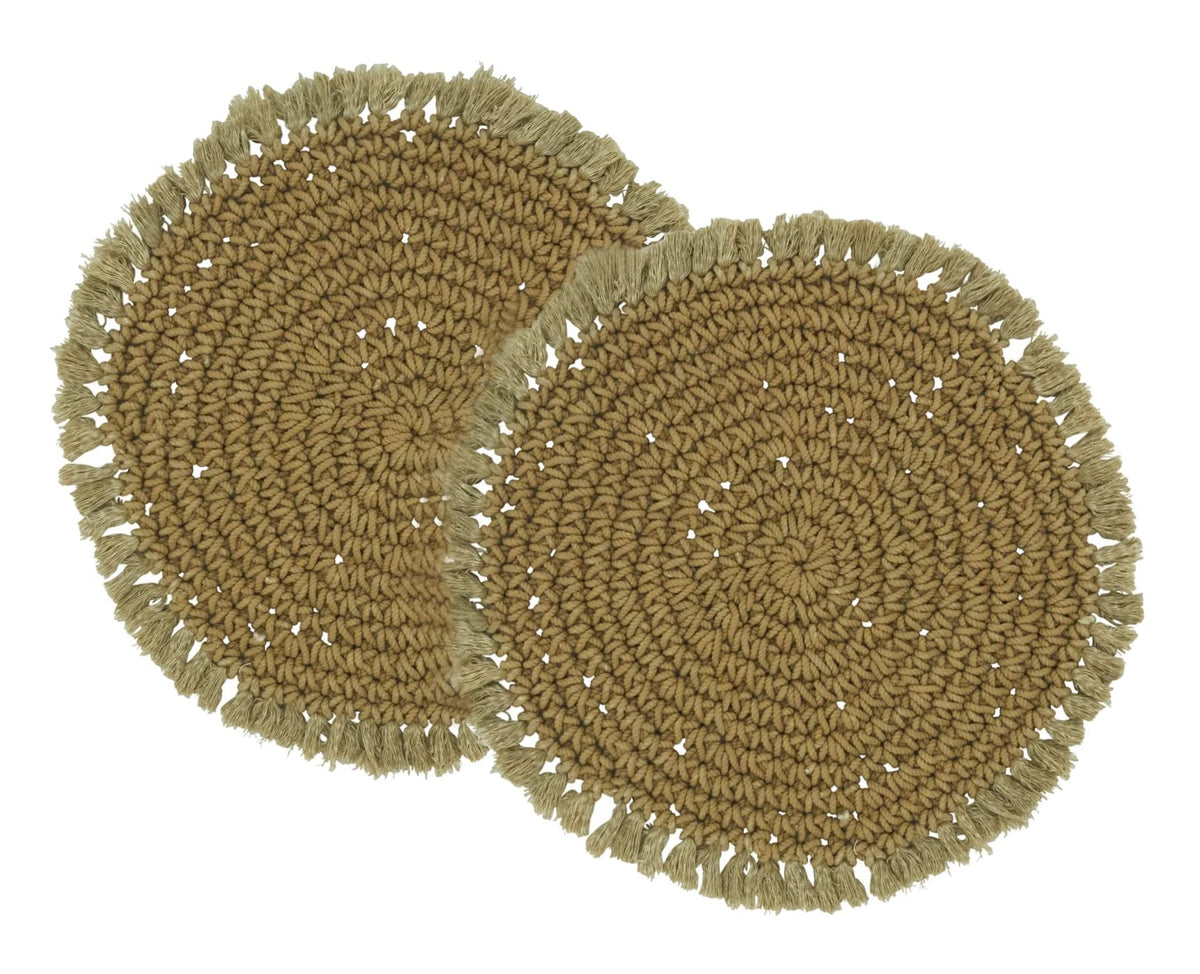 Fennco Styles Macrame Round Placemats for Home, Dining Room, 2 pack