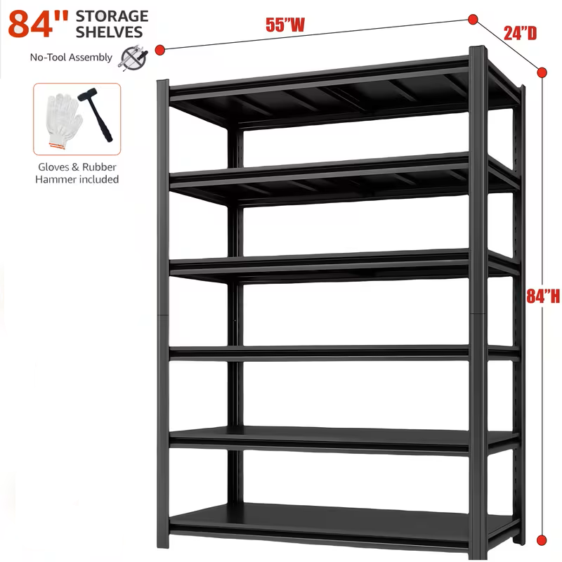 Heavy Duty Metal Garage Shelving Rack 2000lbs 4/5/6-Tier Steel Shelf 60"/72"/84"