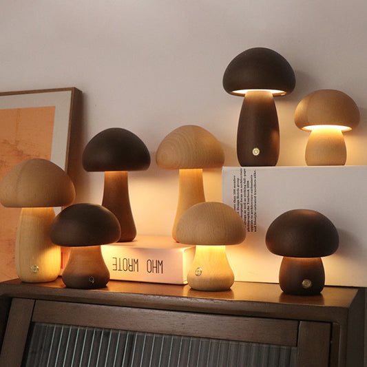 INS Wooden Cute Mushroom LED Night Light With Touch