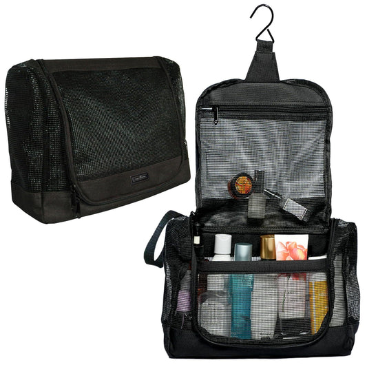 Fine Living Co. Portable Hanging Shower Organizer Bag Dry Mesh Tote Metal Hook12”x3”x8”