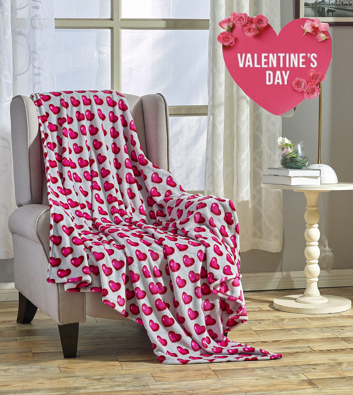 FAITH, HOPE, LOVE HOME DÉCOR Heart Throw Blanket – Ultra Soft Microplush 50"x60" | Washable