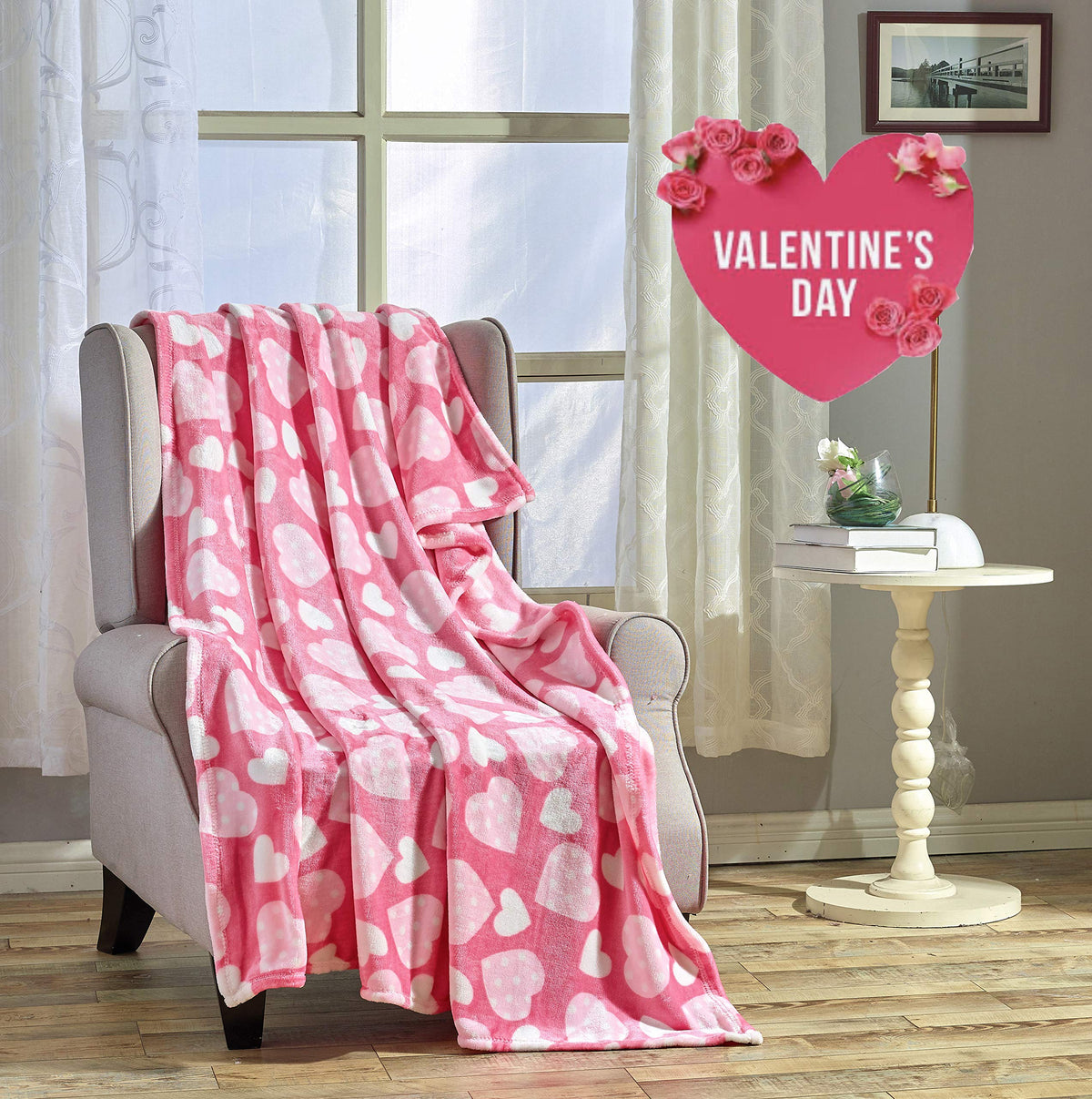 FAITH, HOPE, LOVE HOME DÉCOR Heart Throw Blanket – Ultra Soft Microplush 50"x60" | Washable