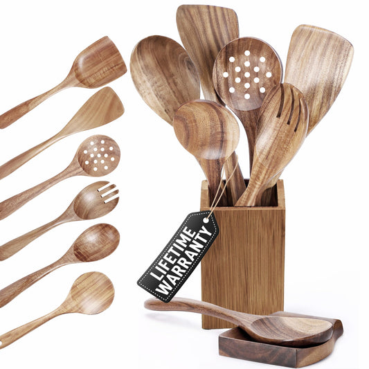 STORE INDYA 8 Piece Wooden Spoons for Pans and Cookware | Non Toxic, heat resistant