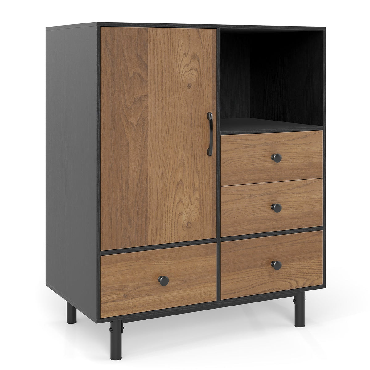 Buffet Sideboard Mid Century Modern Storage Cabinet 4 Drawers and Open Compartment