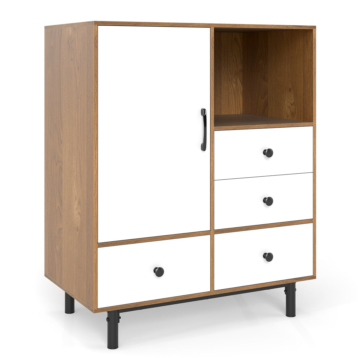 Buffet Sideboard Mid Century Modern Storage Cabinet 4 Drawers and Open Compartment