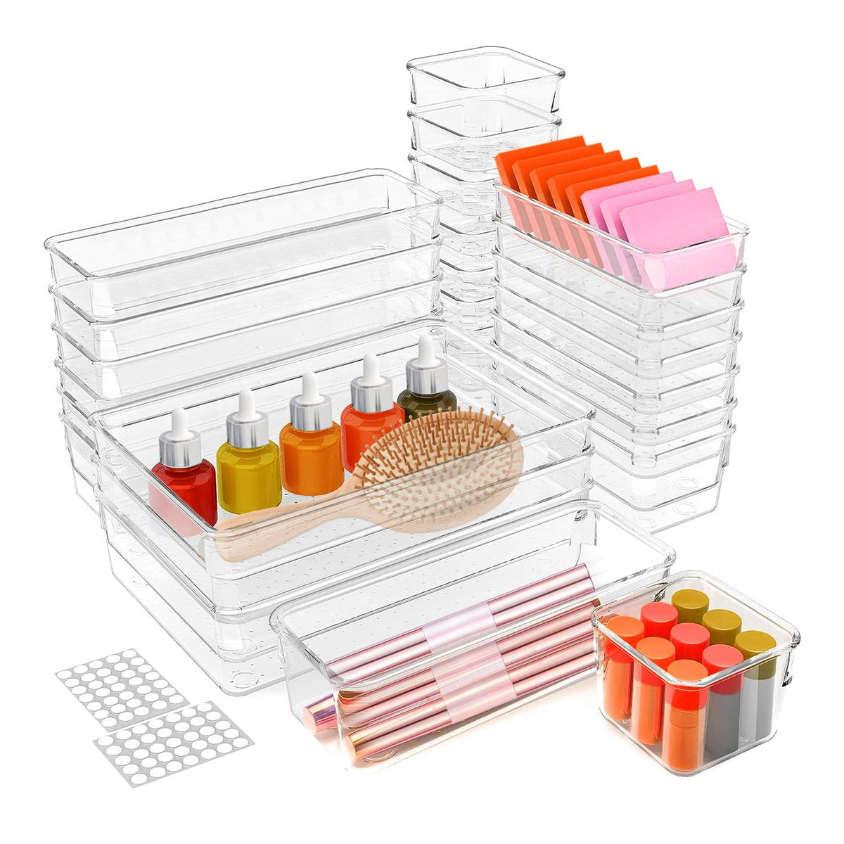 25Pcs Clear Plastic Drawer Organizers