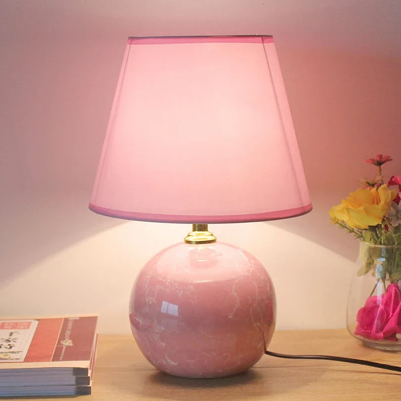 Nordic Pink Ceramic Bedside Table Lamp – Modern Cute LED Desk Lamp for Bedroom & Home Décor