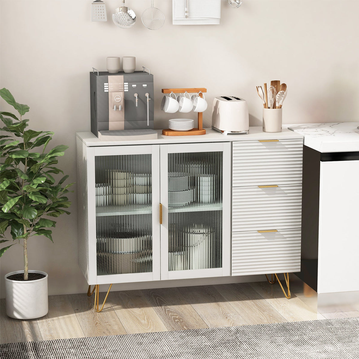 Modern Sideboard Buffet Cabinet with 2 Doors and 3 Drawers for Living or Dining room