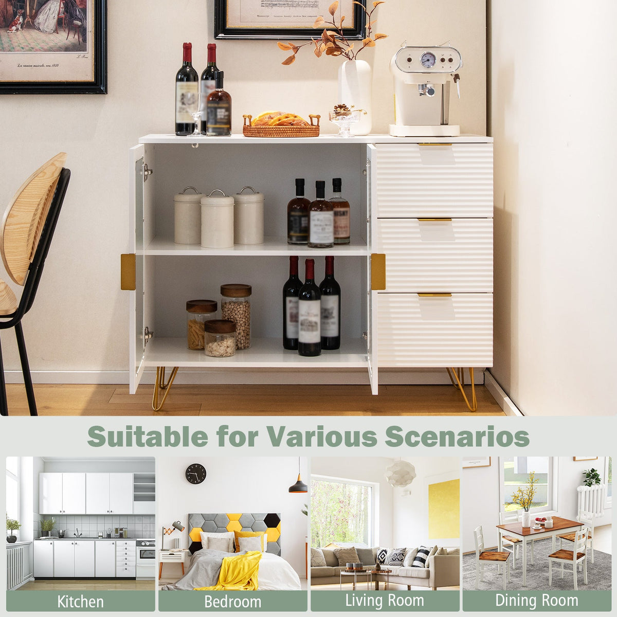 Modern Sideboard Buffet Cabinet with 2 Doors and 3 Drawers for Living or Dining room