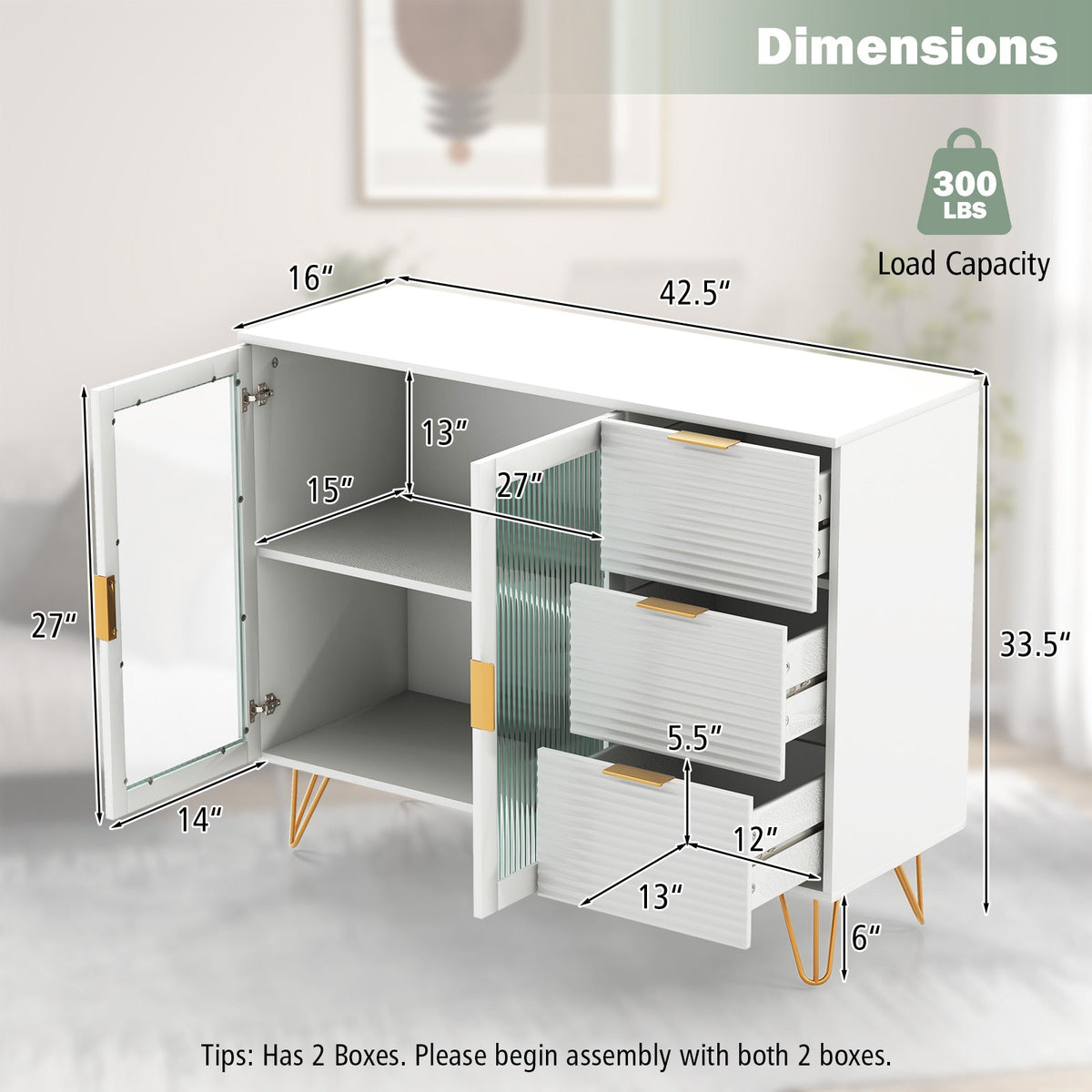 Modern Sideboard Buffet Cabinet with 2 Doors and 3 Drawers for Living or Dining room