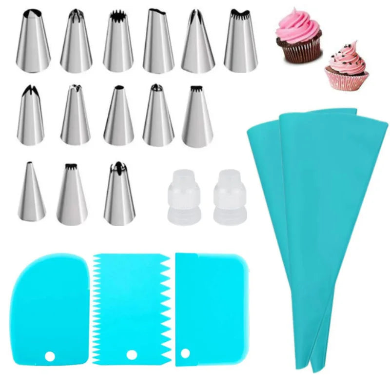 Silicone Piping Bags and Tips Set Cake DIY Decorating Kit  Pastry Baking tools, reuseable