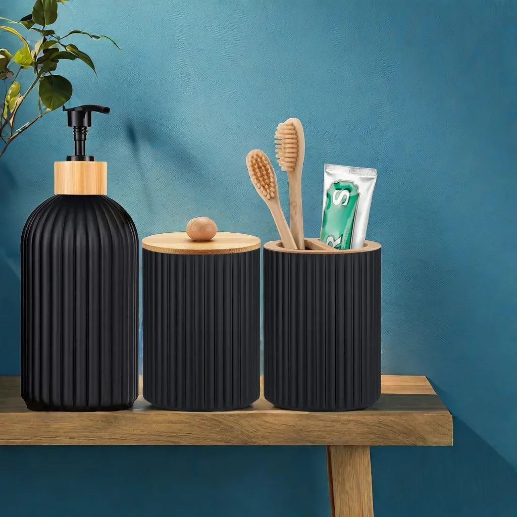 Bathroom Countertop Hand Soap Dispenser Cotton Ball Storage Box Toothbrush holder