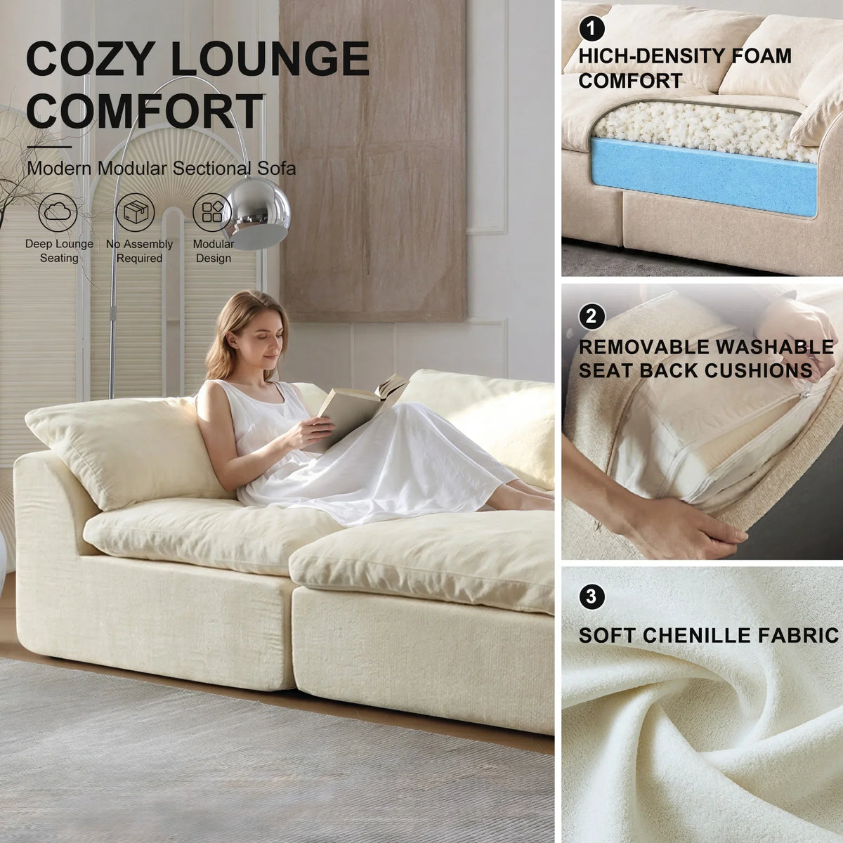 Modern Modular Sectional Sofa Cloud Couch Oversized Deep Seat Comfy Sofa