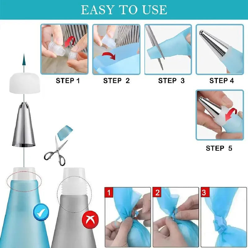 Silicone Piping Bags and Tips Set Cake DIY Decorating Kit  Pastry Baking tools, reuseable