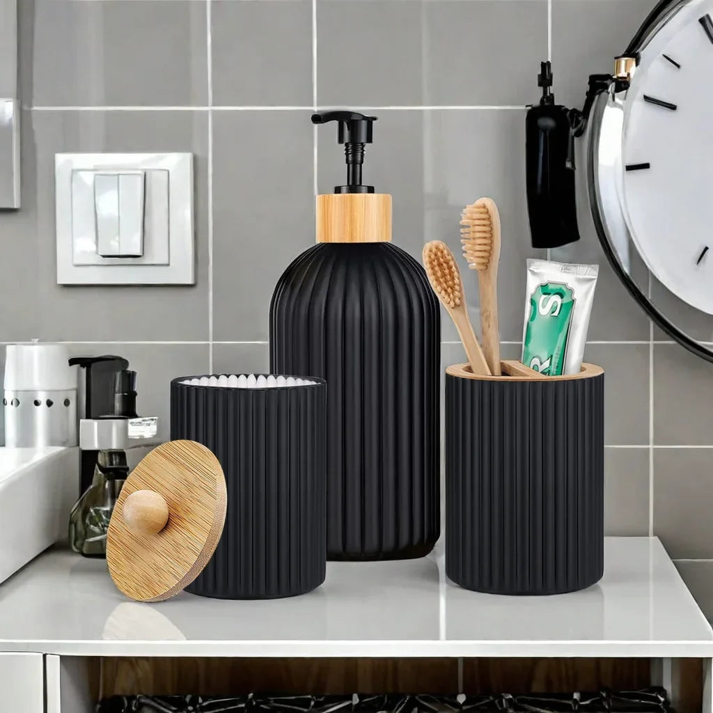 Bathroom Countertop Hand Soap Dispenser Cotton Ball Storage Box Toothbrush holder